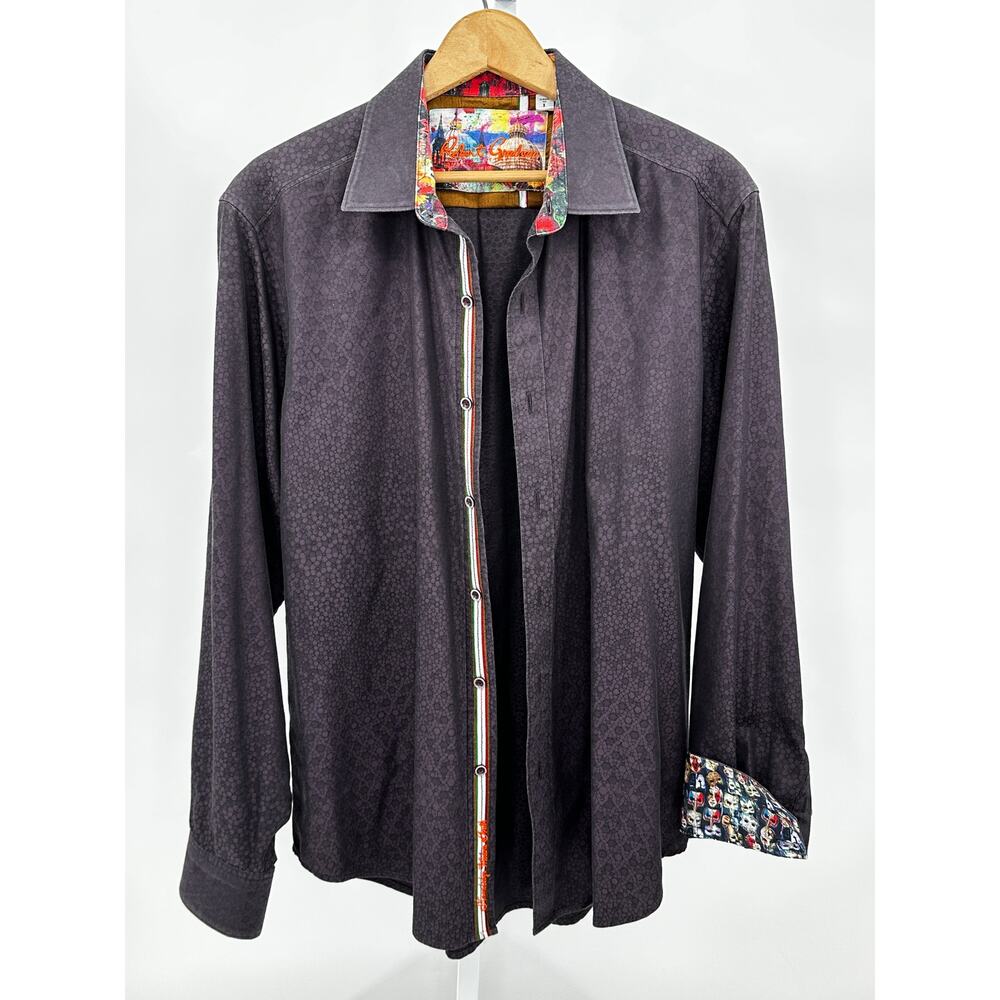 Robert Graham Mens L Button Up Shirt Flip Cuff Mask Print Classic Fit - Picture 3 of 12